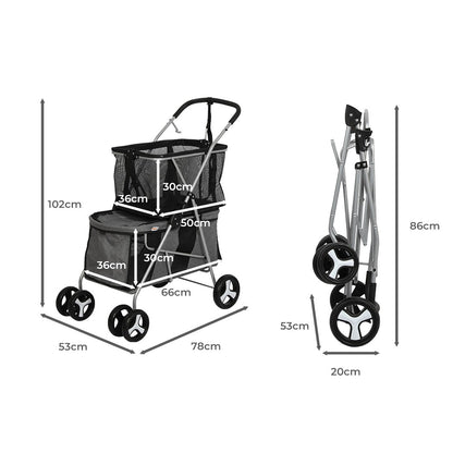 Pawz Pet Stroller Pram Dog Cat Carrier Foldable Large 4 Wheels Shopping Trolley