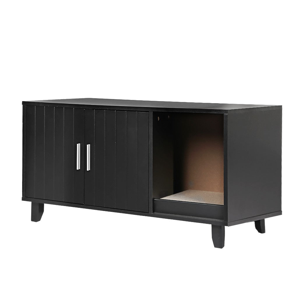 Enclosed Cat Litter Cabinet Box Furniture Scratch Board Side Table Black