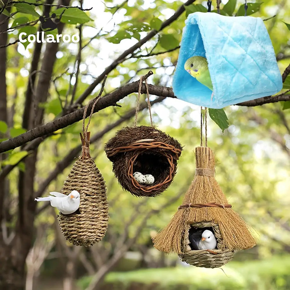 2 Pack Warm Bird Nest House,  Bed Hanging Hammock Toy Sleeping Bed Plush Hanging Snuggle Cave Happy Hut for Pet Parrot Parakeet Cockatiel Conure Cockatoo African Grey Macaw Eclectus Amazon B