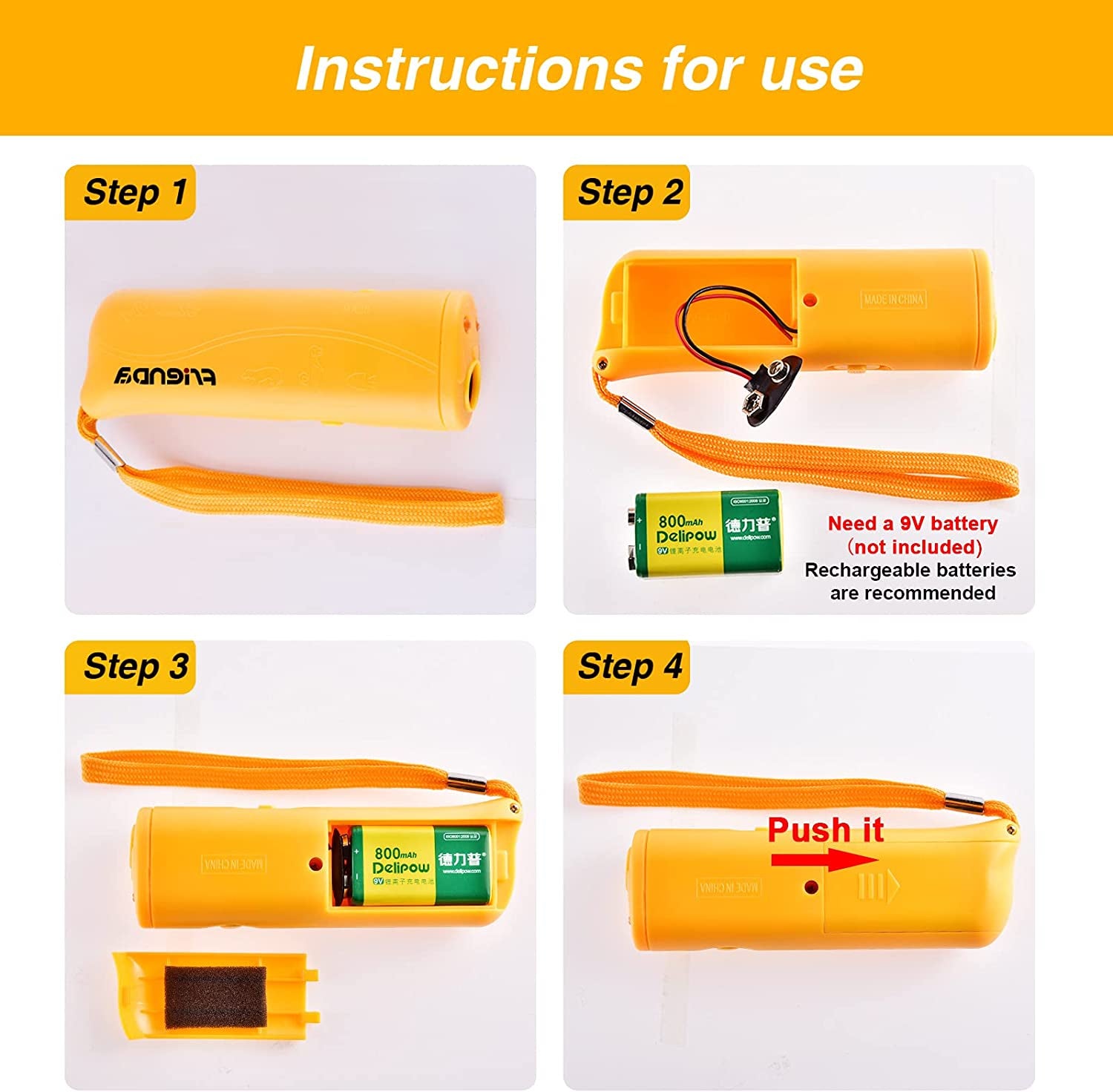 LED Ultrasonic Dog Repeller & Trainer Device 3 in 1 anti Barking Stop Bark Handheld Dog Training Device (Yellow)