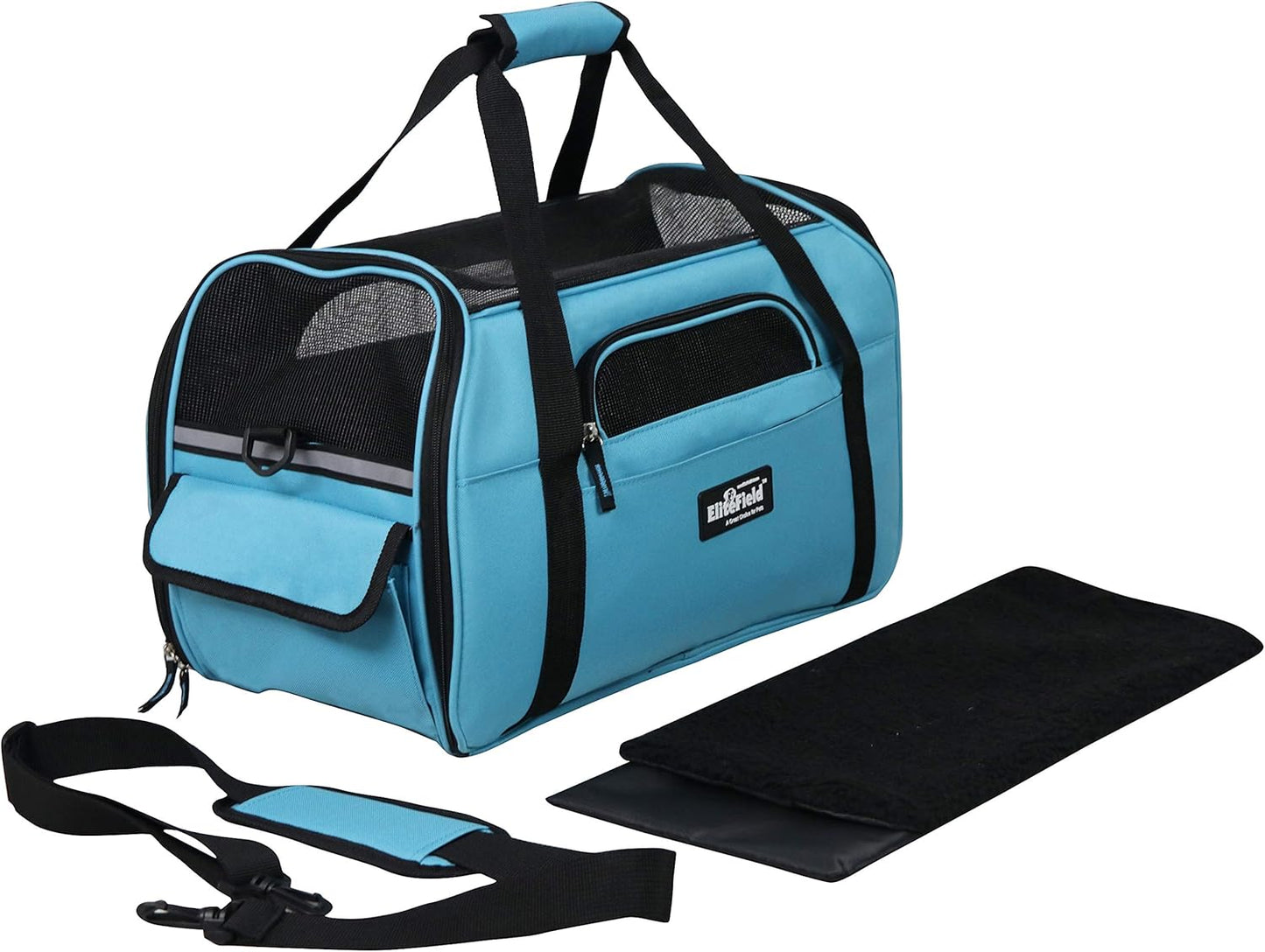 Soft Sided Pet Carrier (3 Year Warranty, Airline Approved), Multiple Sizes and Colors Available (Medium: 17" L X 9" W X 12" H, Sky Blue)