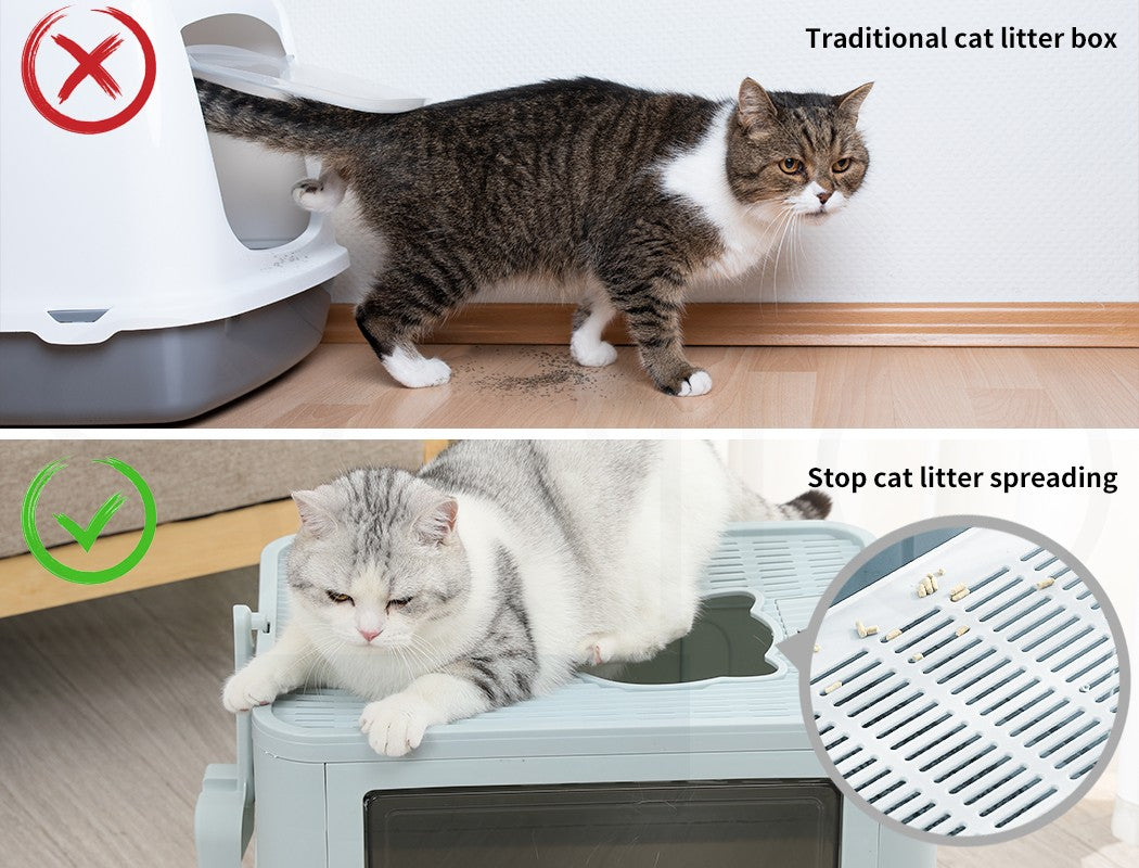 Pawz Foldable Cat Litter Box Tray Enclosed Kitty Toilet Hood Hair Grooming Blue