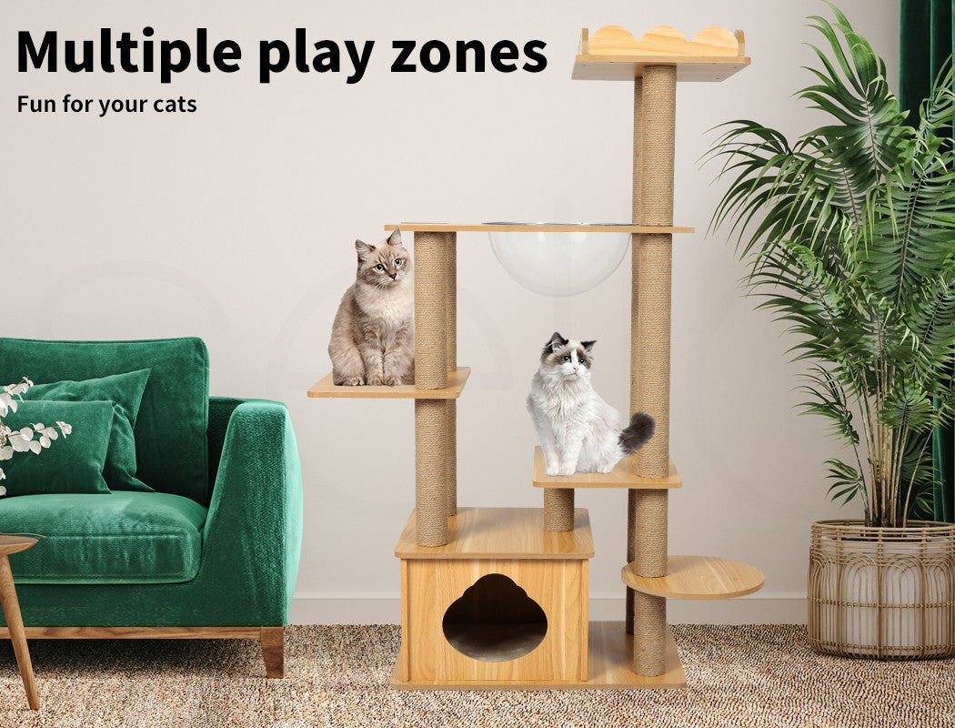 Cat Tree Scratching Post Scratcher Cats Tower Wood Condo Toys House 130Cm