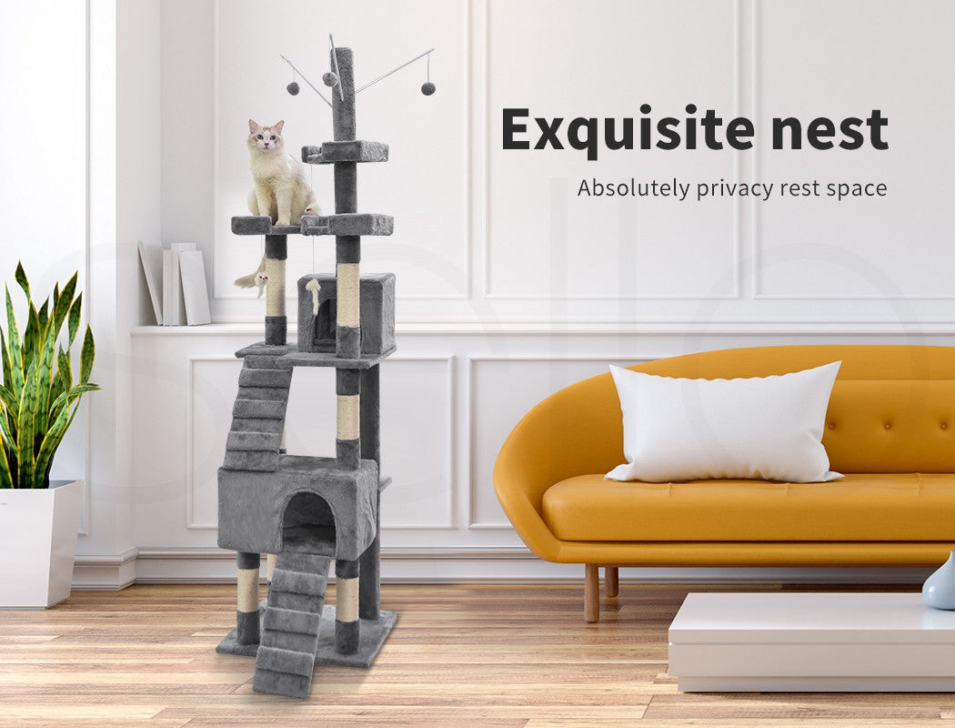 Pawz Cat Tree Scratching Post Scratcher Tower Condo House Furniture Grey 210Cm