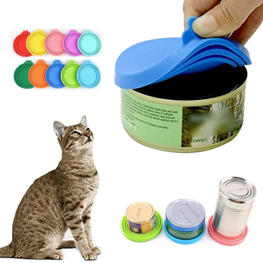 A Set of Reusable Pet Food Can Cover and Spoon Portable Dogs Cat Storage Tin Cap Lid Seal Cover Health Pet Supplies Pet Lids Can