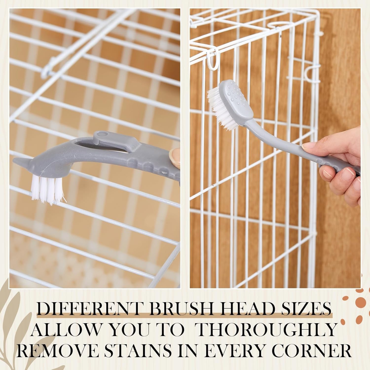 Bird Cage Cleaner with Two Brush Heads Stainless Steel Bird Droppings Cleaning Scraper Long Handle Tool for Cleaning Bird Parrot Cages Pet Supply Cage Accessory