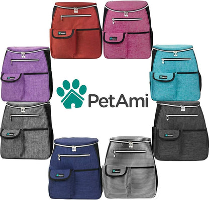 Travel Bag Backpack for Dogs, Airline Approved, Puppy Diaper Supplies, Pet Camping Essentials, Hiking Accessories, Food Container, Collapsible Bowls, Stripe Black