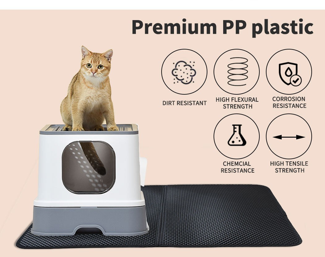 Pawz Cat Litter Box Fully Enclosed Kitty Toilet Tray Pan Container Large Grey