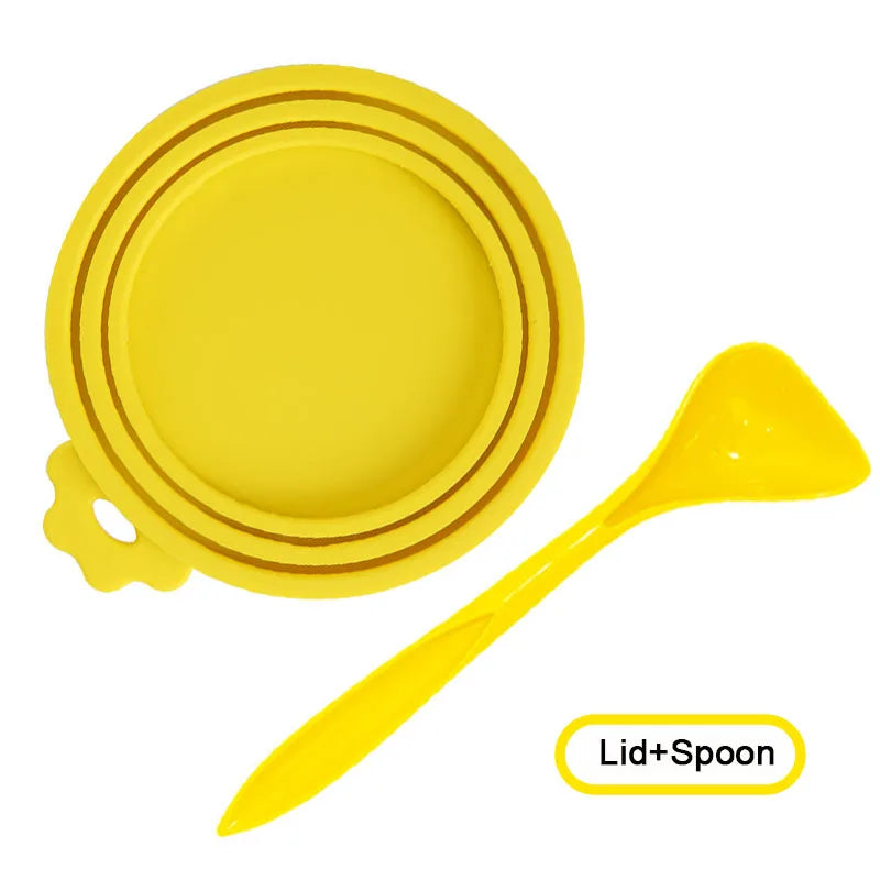 A Set of Reusable Pet Food Can Cover and Spoon Portable Dogs Cat Storage Tin Cap Lid Seal Cover Health Pet Supplies Pet Lids Can
