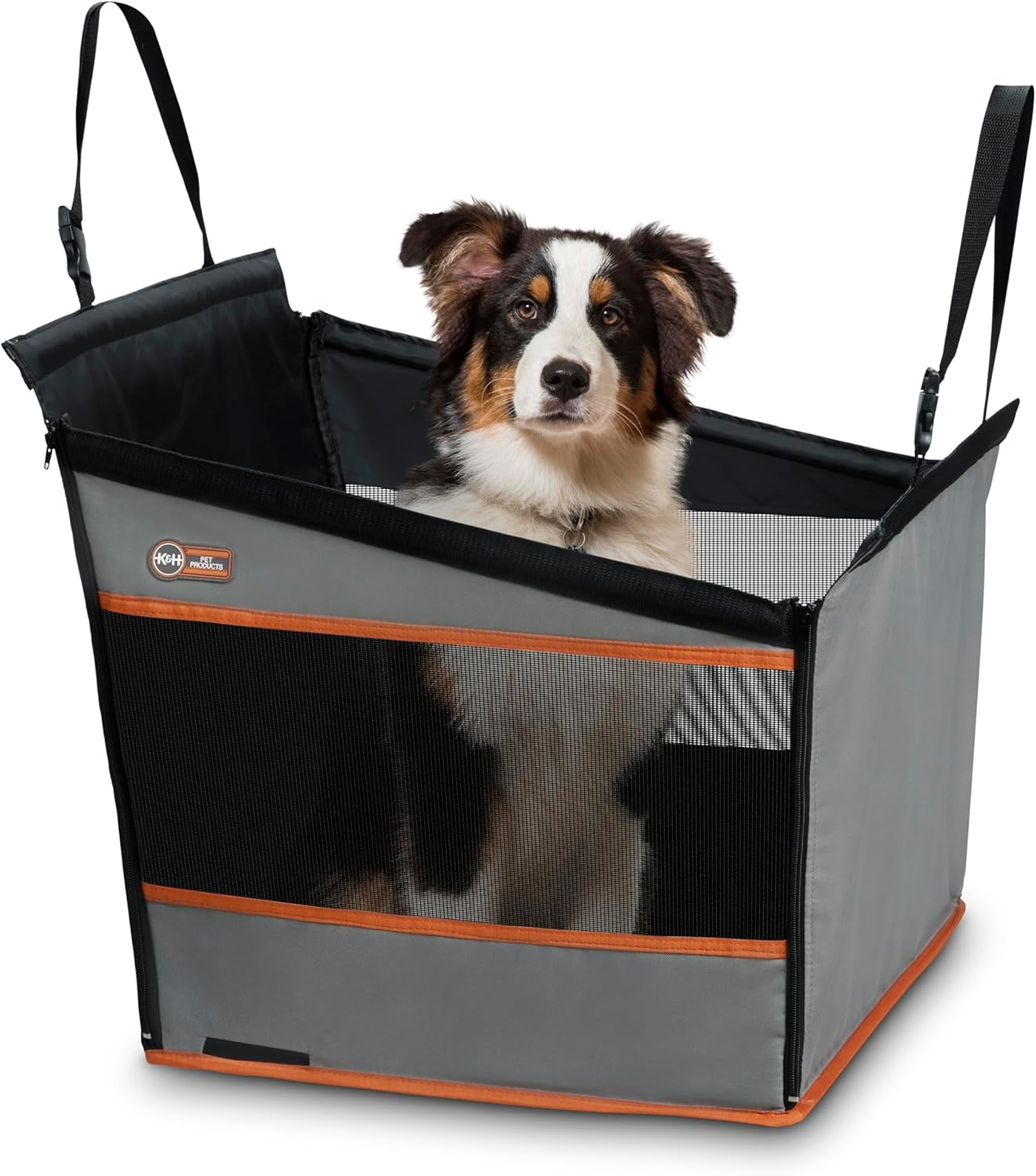 Buckle N' Go Dog Car Seat for Large Dogs, Waterproof Fabric with Breathable Mesh & Adjustable Dog Seat Belt for Car, Dog Hammock for Car, Dog Carrier Dog Car Seat Cover - Gray MD/LG