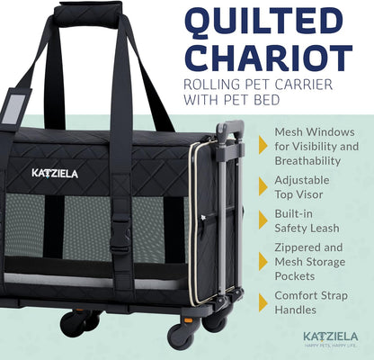 Pet Carrier Airline Approved - Dog Carrier with Wheels - Rolling Pet Carrier with Wheels for Small to Medium Size Cat or Dog - Airplane Cabin Animal Friendly Luggage