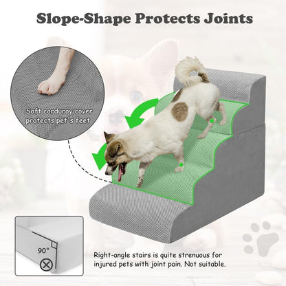Dog Stairs and Ramp, 5-Step Pet Stair for High Beds and Couch, Large Dogs with Removable Washable Cover, Non-Slip Soft Foam for Injured Older Pets, Grey-62 Cm High