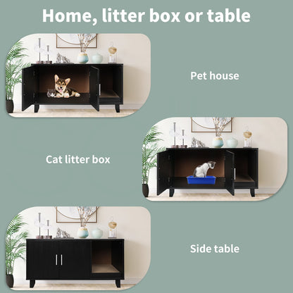 Enclosed Cat Litter Cabinet Box Furniture Scratch Board Side Table Black