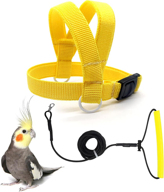 Bird Harness with Buckle Clip and a Leash, Easy to Wear for Bird Parrots Cockatiel S Size Weight 85-105 Grams, Yellow