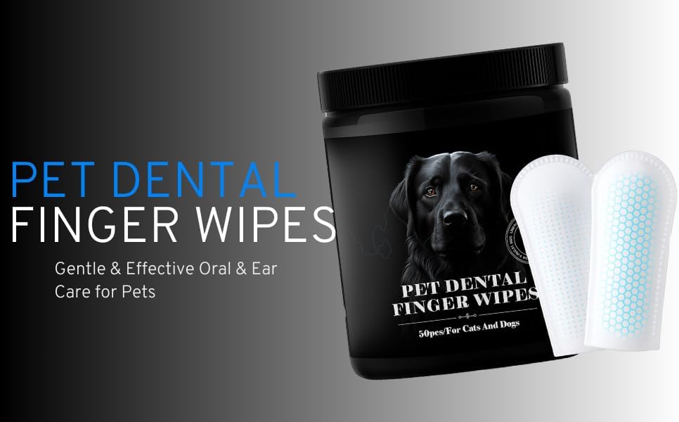 Pet Dental Finger Wipes – Strong Grip Textured Pet Tooth Wipes for Cats & Dogs, Alcohol-Free, Baking Soda & Coconut Oil Formula for Plaque & Tartar Removal, Freshens Breath, 60-Count