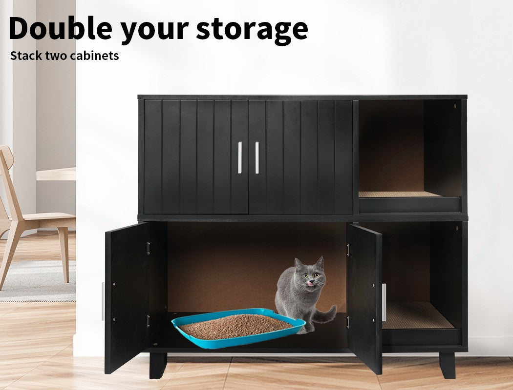 Enclosed Cat Litter Cabinet Box Furniture Scratch Board Side Table Black