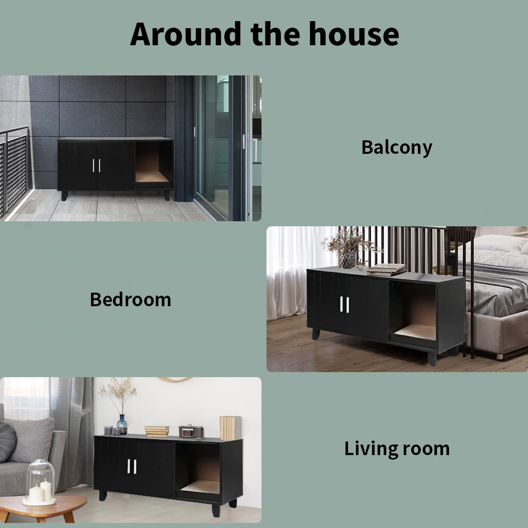 Enclosed Cat Litter Cabinet Box Furniture Scratch Board Side Table Black