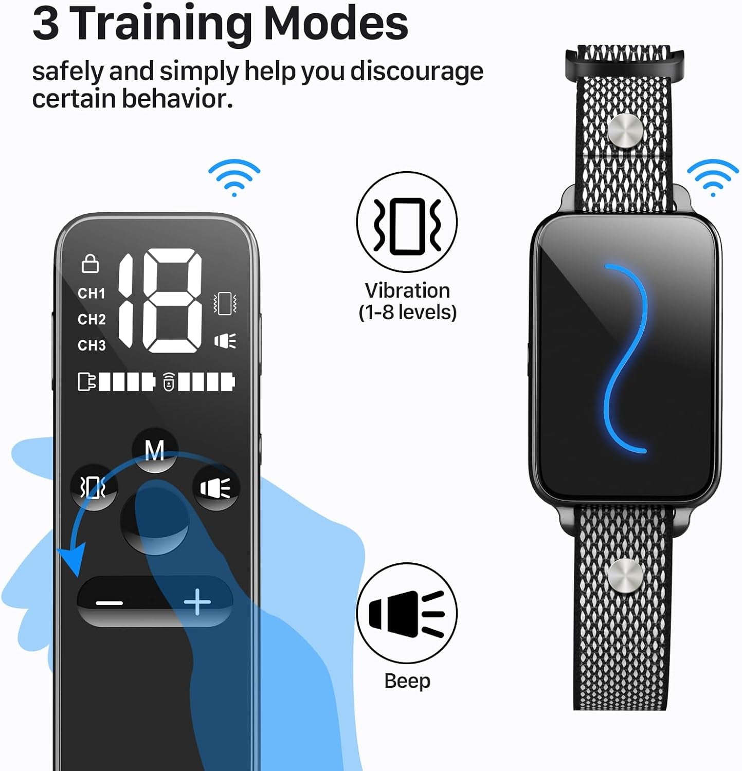 Training Collar, Training Collar with Remote for Small, Medium, Large Dogs with Vibration, Beep, Security Lock, and Waterproof