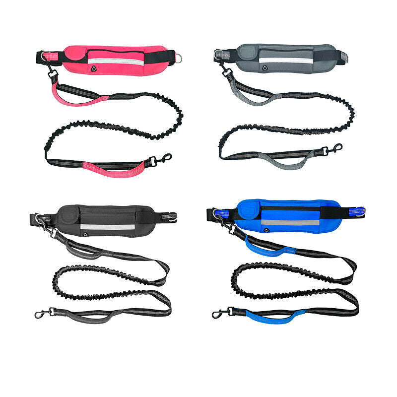 Adjustable Hands-Free Dog Leash Lead + Waist Bag Belt
