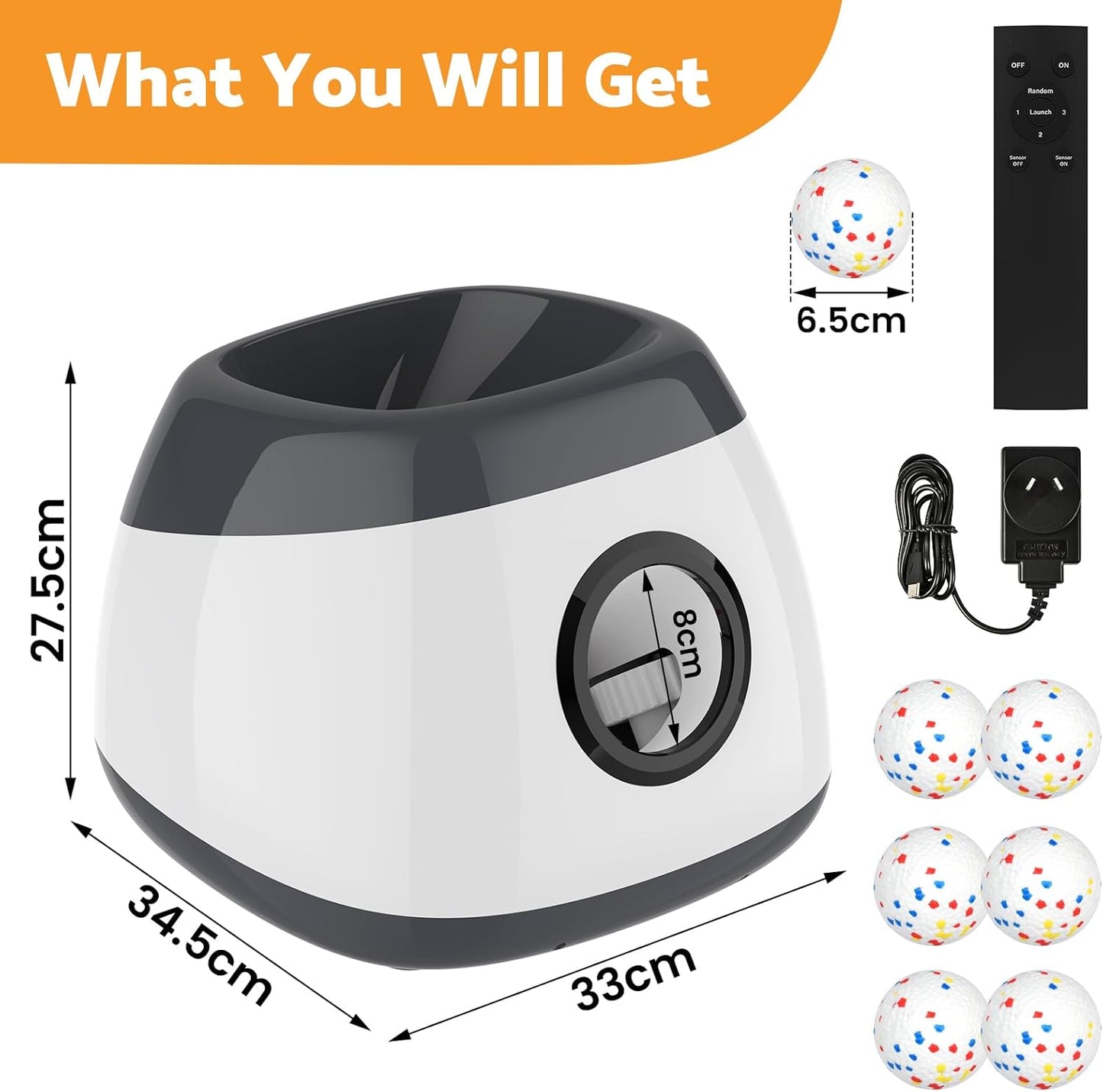 Large Ball Thrower for Dogs, Rechargeable Automatic Launcher with 6 Tennis Balls, 40-60-80Ft Launching Distance, Remote Control Ball Launcher for Medium & Large Dogs Indoor/Outdoor