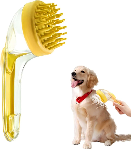 Pet Bath Brush with Shampoo Dispenser, Dog & Cat Grooming Scrubber, Paw Cleaner & Massager for Short/Long Hair