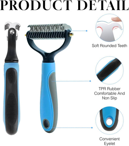 Pet Dog Grooming Brush, Double Sided Shedding & Dematting Undercoat Rake Comb for Dogs and Cats, Professional Dog Shedding Brush to Reduce Tangles, Shedding & Matts in Medium & Long Hair