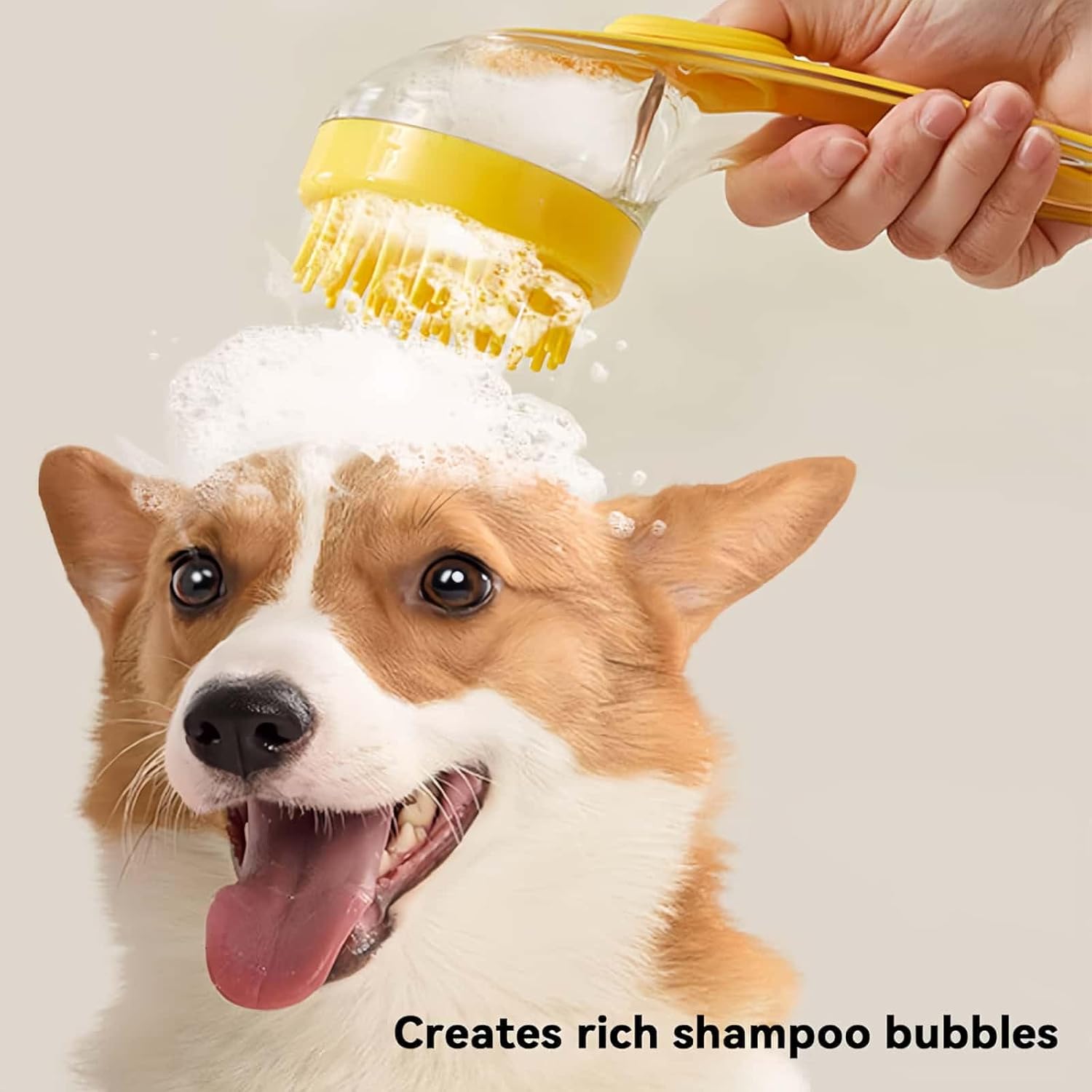 Pet Bath Brush with Shampoo Dispenser, Dog & Cat Grooming Scrubber, Paw Cleaner & Massager for Short/Long Hair