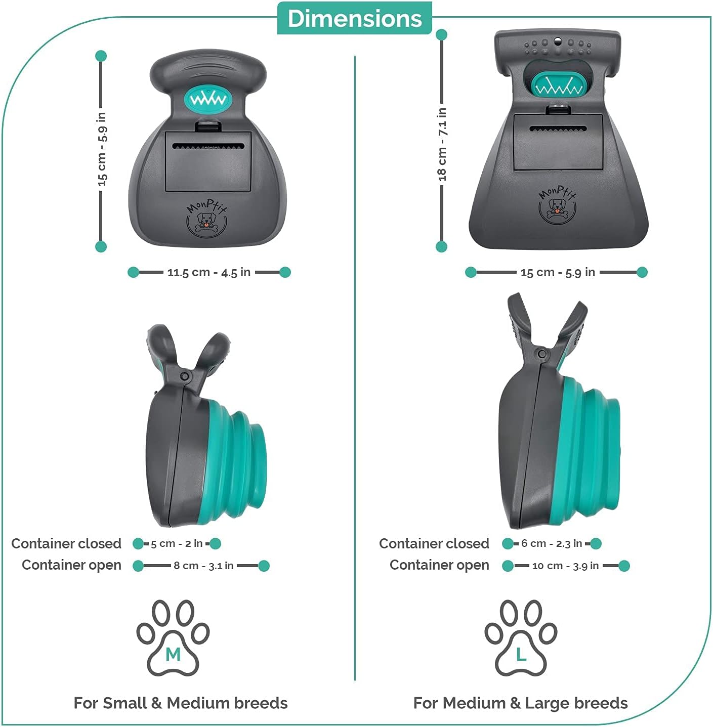 Pooper Scooper, Portable Sanitary Dog Poo Pick up with Bag Dispenser, for Large Medium Small Dogs Cat or Pet, Durable Poop Picker, Easy to Use, Comfortable Grip, Scoop on All Surfaces (Medium)