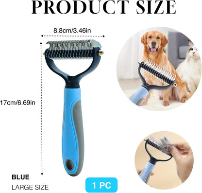 Pet Dog Grooming Brush, Double Sided Shedding & Dematting Undercoat Rake Comb for Dogs and Cats, Professional Dog Shedding Brush to Reduce Tangles, Shedding & Matts in Medium & Long Hair
