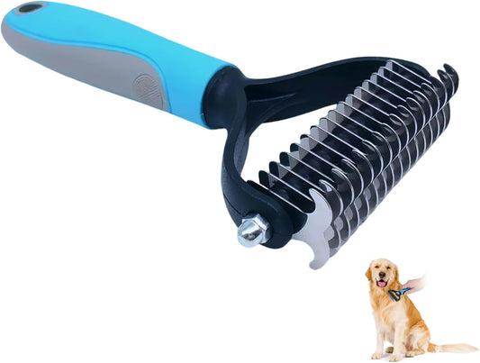 Pet Dog Grooming Brush, Double Sided Shedding & Dematting Undercoat Rake Comb for Dogs and Cats, Professional Dog Shedding Brush to Reduce Tangles, Shedding & Matts in Medium & Long Hair