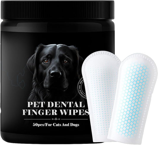 Pet Dental Finger Wipes – Strong Grip Textured Pet Tooth Wipes for Cats & Dogs, Alcohol-Free, Baking Soda & Coconut Oil Formula for Plaque & Tartar Removal, Freshens Breath, 60-Count