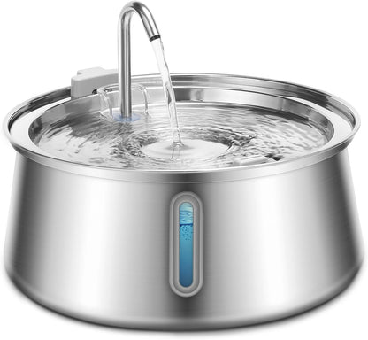 134Oz/4L Cat Water Fountain Stainless Steel,  Automatic Pet Water Fountain with Water Level Window, Ultra Quiet Dog Water Dispenser, Multiple Filtration Faucet Drinking Fountain