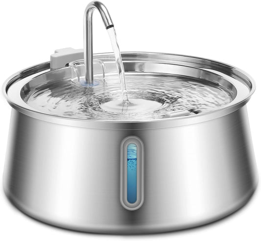 134Oz/4L Cat Water Fountain Stainless Steel,  Automatic Pet Water Fountain with Water Level Window, Ultra Quiet Dog Water Dispenser, Multiple Filtration Faucet Drinking Fountain