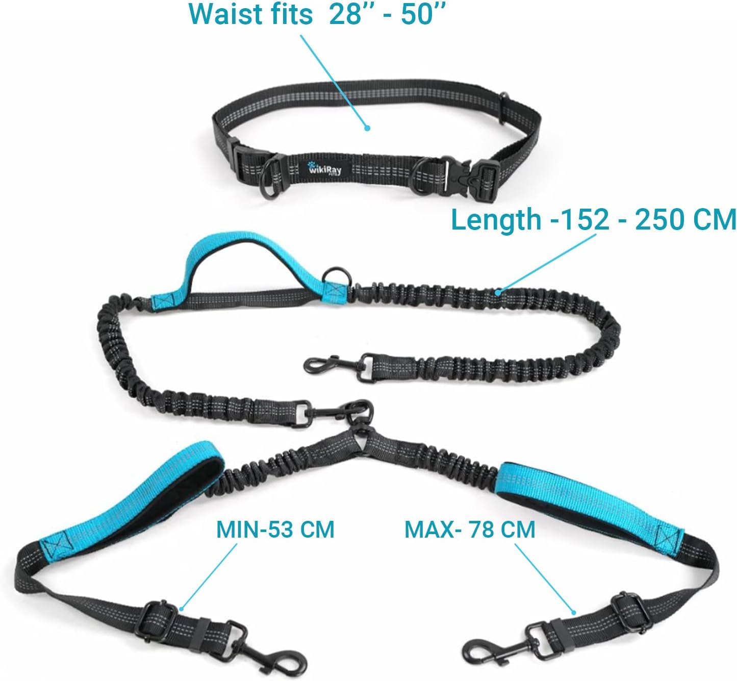 Wikiray Premium Hands-Free Double Dog Lead with Durable Metal Buckle, Adjustable Coupler & Comfortable Handle Pad – Versatile Design for Walking One or Two Dogs (Gray)