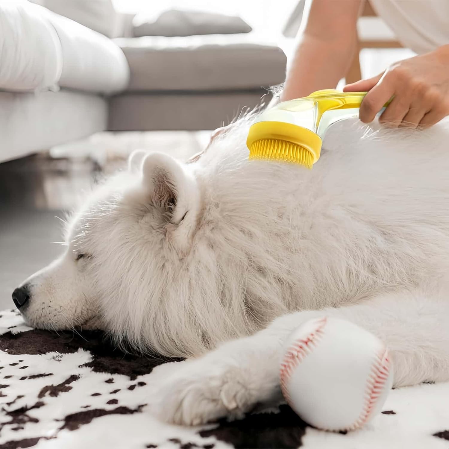 Pet Bath Brush with Shampoo Dispenser, Dog & Cat Grooming Scrubber, Paw Cleaner & Massager for Short/Long Hair