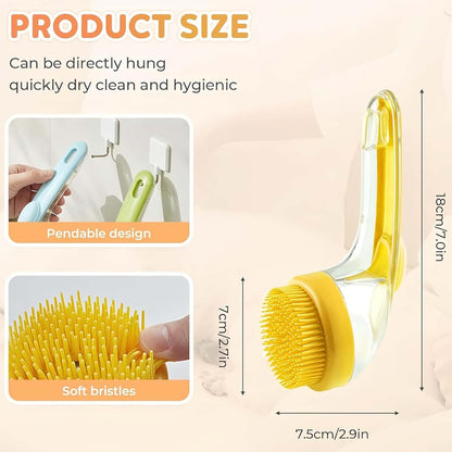 Pet Bath Brush with Shampoo Dispenser, Dog & Cat Grooming Scrubber, Paw Cleaner & Massager for Short/Long Hair