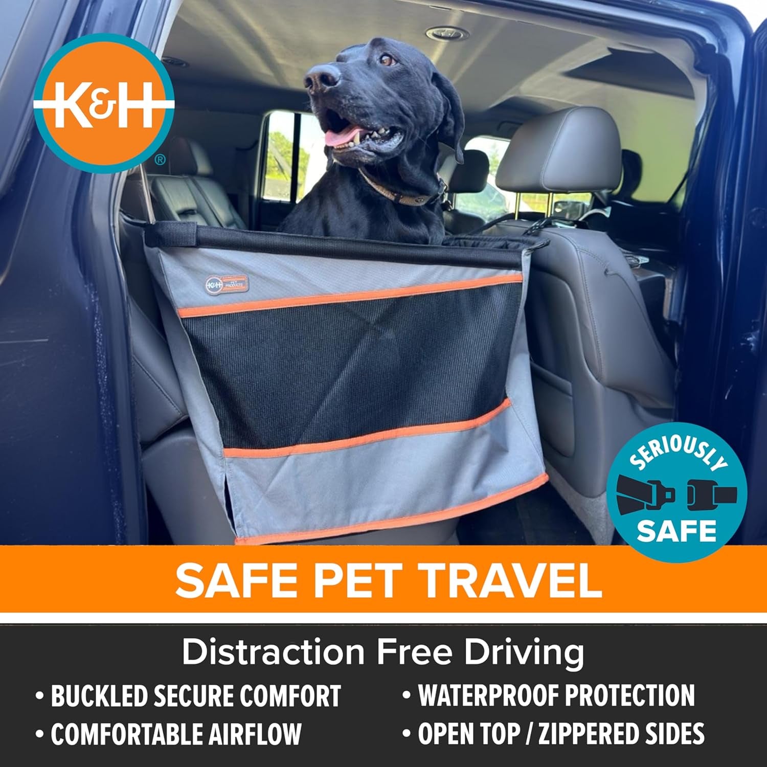 Buckle N' Go Dog Car Seat for Large Dogs, Waterproof Fabric with Breathable Mesh & Adjustable Dog Seat Belt for Car, Dog Hammock for Car, Dog Carrier Dog Car Seat Cover - Gray MD/LG