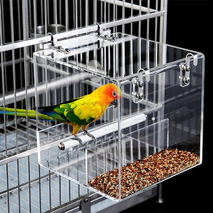 No Mess Automatic Bird Feeder for Cage - Acrylic No Spill Seed Feeder for Parakeet, Parrot, Cockatiels, Lorikeet, Lovebirds - 6.4Inch