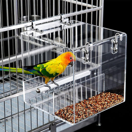 No Mess Automatic Bird Feeder for Cage - Acrylic No Spill Seed Feeder for Parakeet, Parrot, Cockatiels, Lorikeet, Lovebirds - 6.4Inch