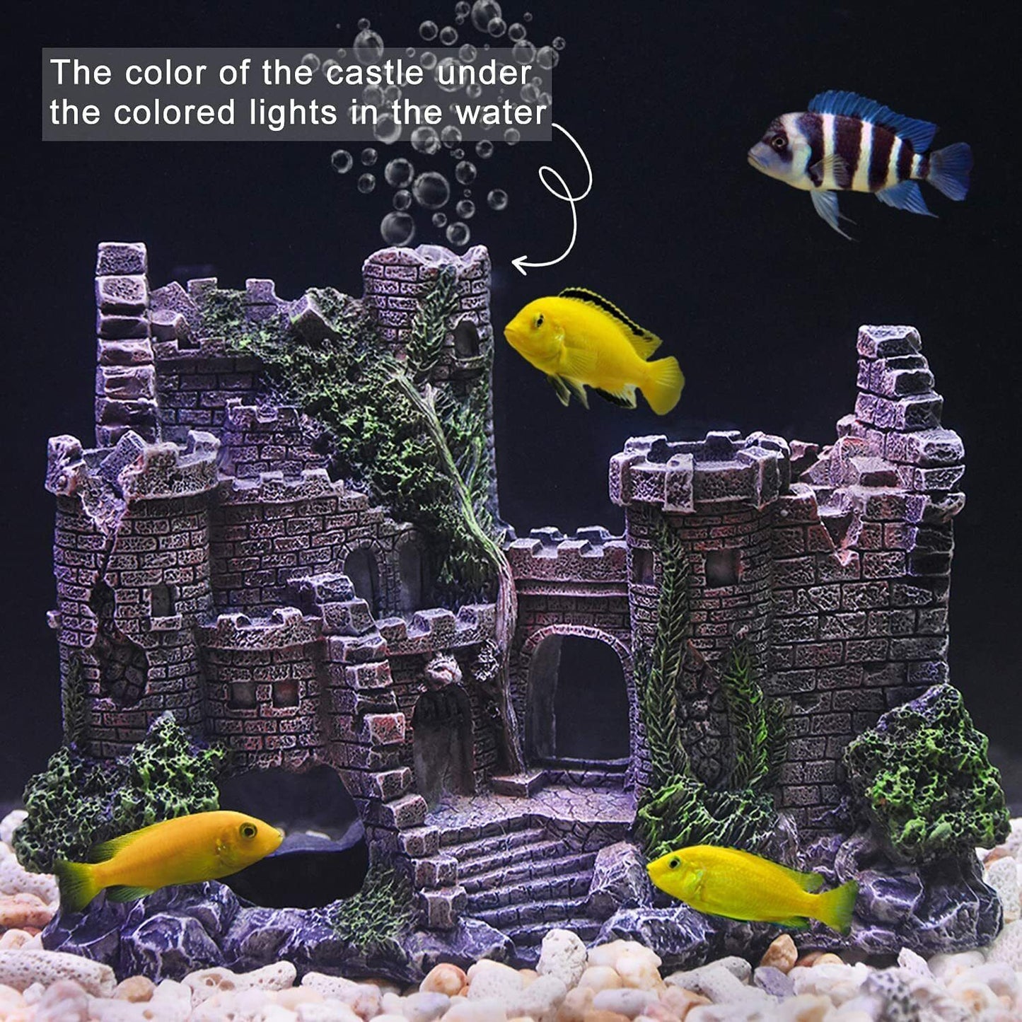 Aquarium Decor Fish Tank Ornament Landscape Ancient Castle Tower Hide Cave Resin