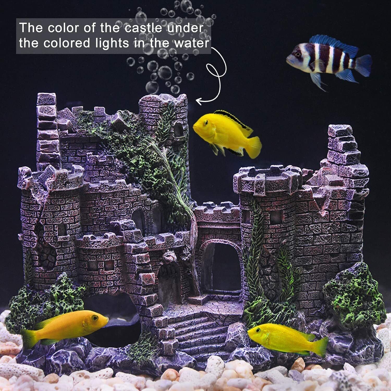 Aquarium Decor Fish Tank Ornament Landscape Ancient Castle Tower Hide Cave Resin