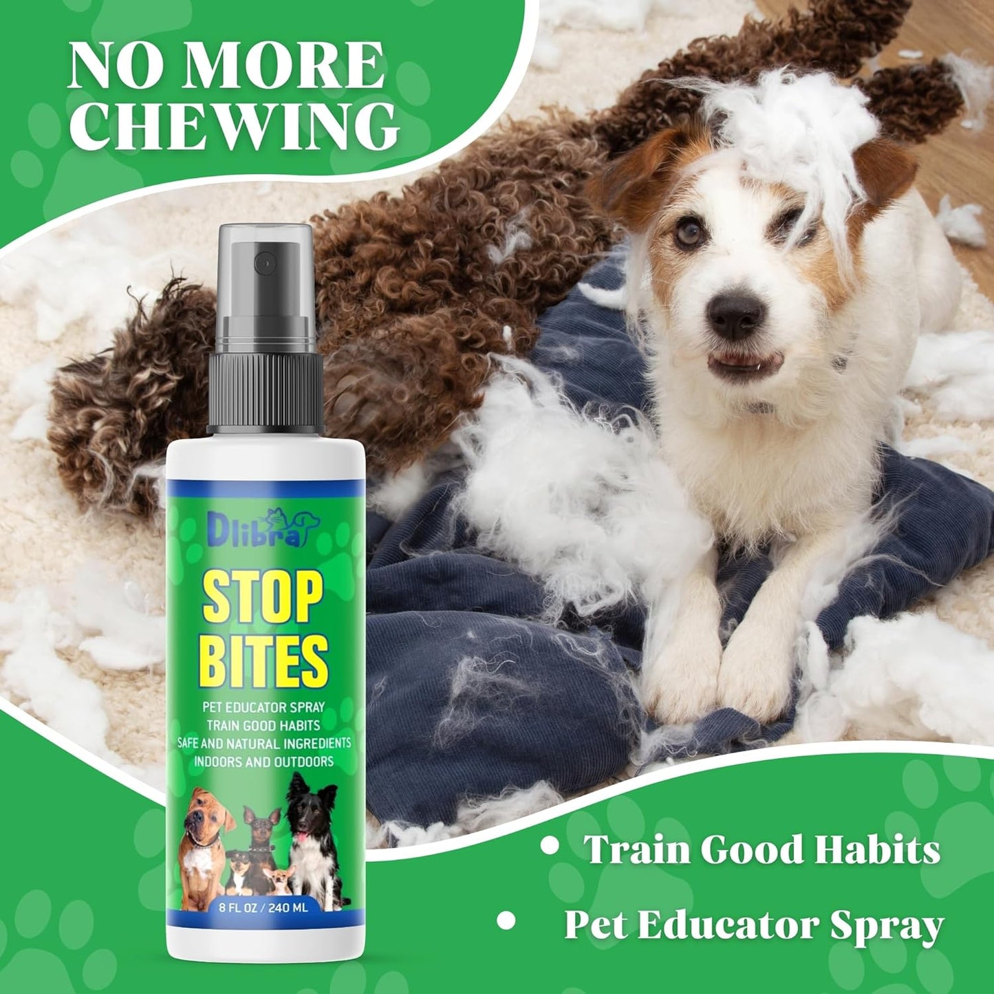 Stop Bites Spray for Dogs – Natural Anti-Chew Spray for Furniture, Shoes, Curtains, & More | Safe Puppy & Adult Dog Training Aid | No Chew Solution