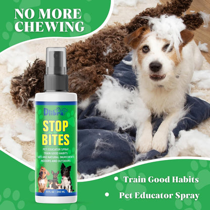 Stop Bites Spray for Dogs – Natural Anti-Chew Spray for Furniture, Shoes, Curtains, & More | Safe Puppy & Adult Dog Training Aid | No Chew Solution