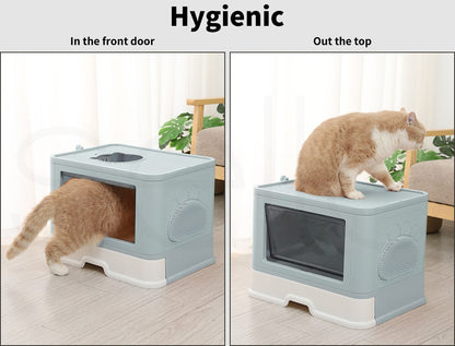 Pawz Foldable Cat Litter Box Tray Enclosed Kitty Toilet Hood Hair Grooming Blue