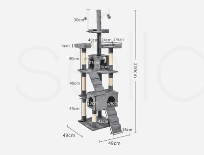 Pawz Cat Tree Scratching Post Scratcher Tower Condo House Furniture Grey 210Cm