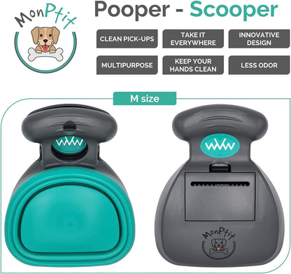 Pooper Scooper, Portable Sanitary Dog Poo Pick up with Bag Dispenser, for Large Medium Small Dogs Cat or Pet, Durable Poop Picker, Easy to Use, Comfortable Grip, Scoop on All Surfaces (Medium)