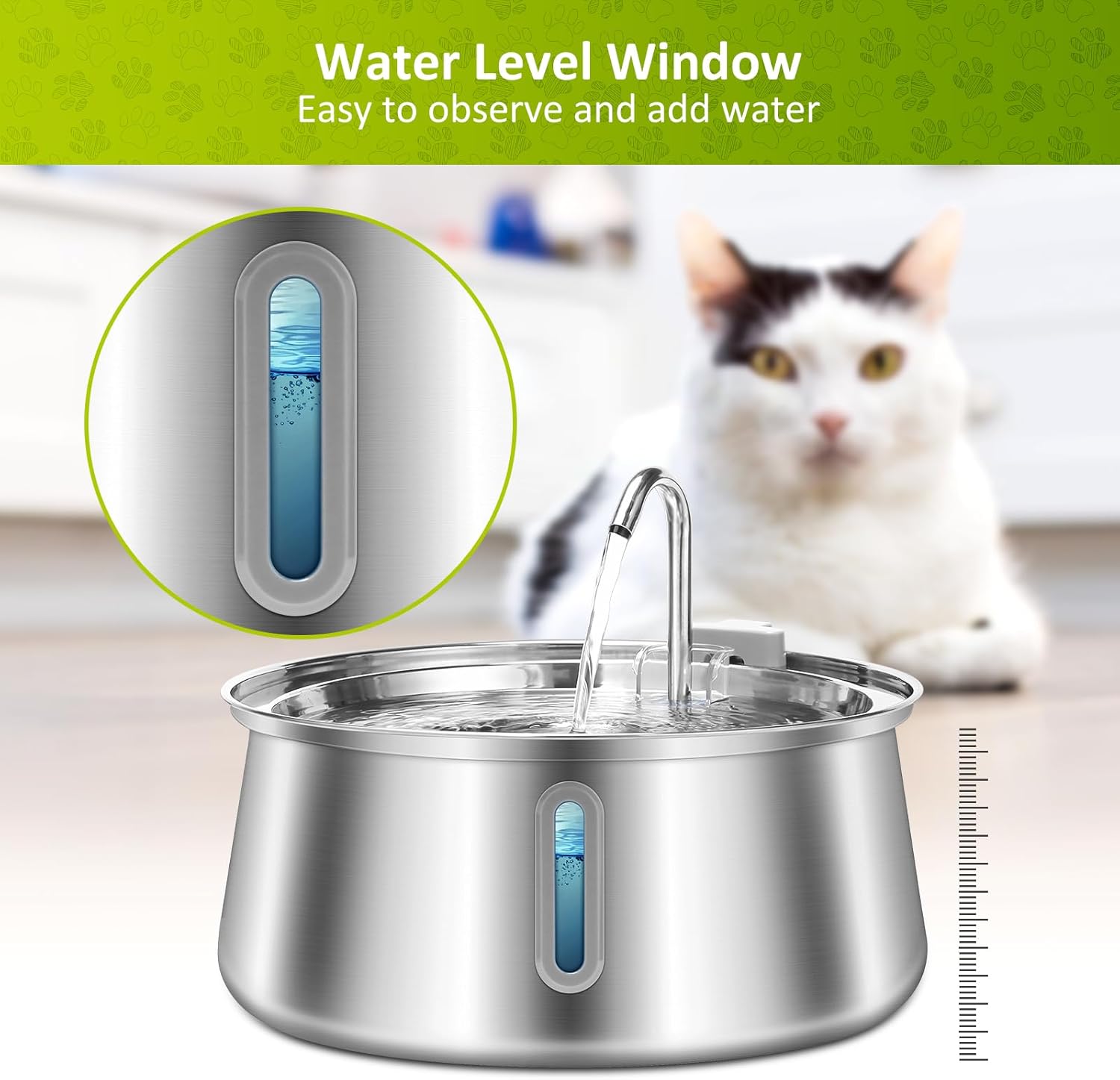 134Oz/4L Cat Water Fountain Stainless Steel,  Automatic Pet Water Fountain with Water Level Window, Ultra Quiet Dog Water Dispenser, Multiple Filtration Faucet Drinking Fountain