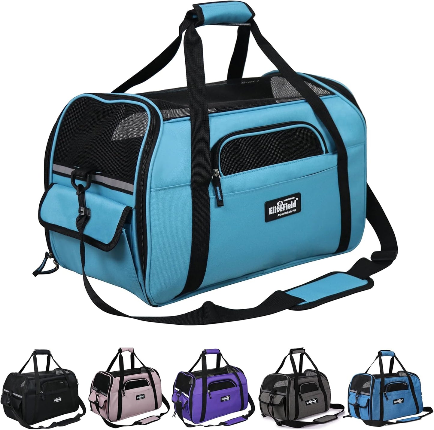 Soft Sided Pet Carrier (3 Year Warranty, Airline Approved), Multiple Sizes and Colors Available (Medium: 17" L X 9" W X 12" H, Sky Blue)