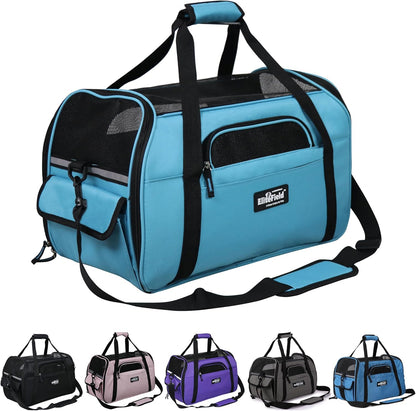 Soft Sided Pet Carrier (3 Year Warranty, Airline Approved), Multiple Sizes and Colors Available (Medium: 17" L X 9" W X 12" H, Sky Blue)