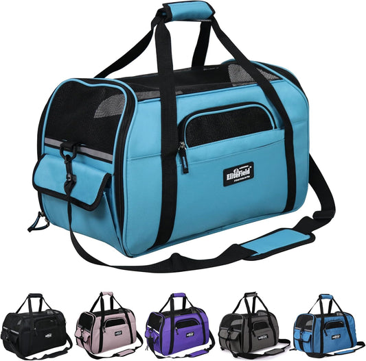 Soft Sided Pet Carrier (3 Year Warranty, Airline Approved), Multiple Sizes and Colors Available (Medium: 17" L X 9" W X 12" H, Sky Blue)